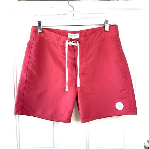 Saturdays New York City Red Swim Trunks - Picture 1 of 7